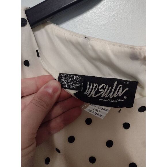 Vintage Ursula of Switzerland Size 14 Black and White Polka Dot Flounce Dress - Picture 3 of 5